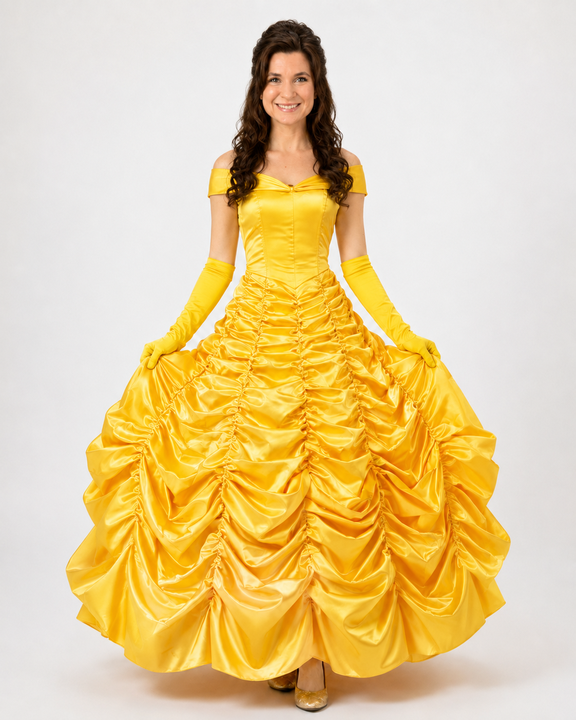 Performer dressed as a golden ballroom princess