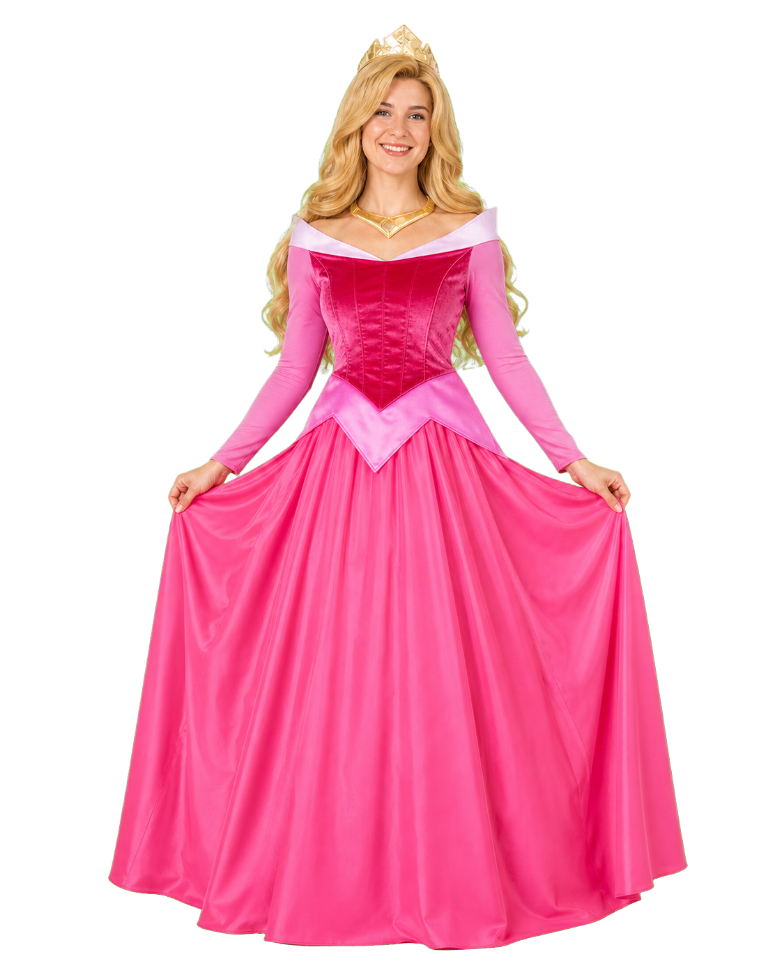 Pink royal princess character with long blonde hair in a rose gown